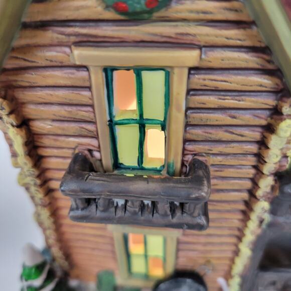 Santa's Workbench Porcelain Lighted House Deer Run Log House Victorian Series - Picture 6 of 13
